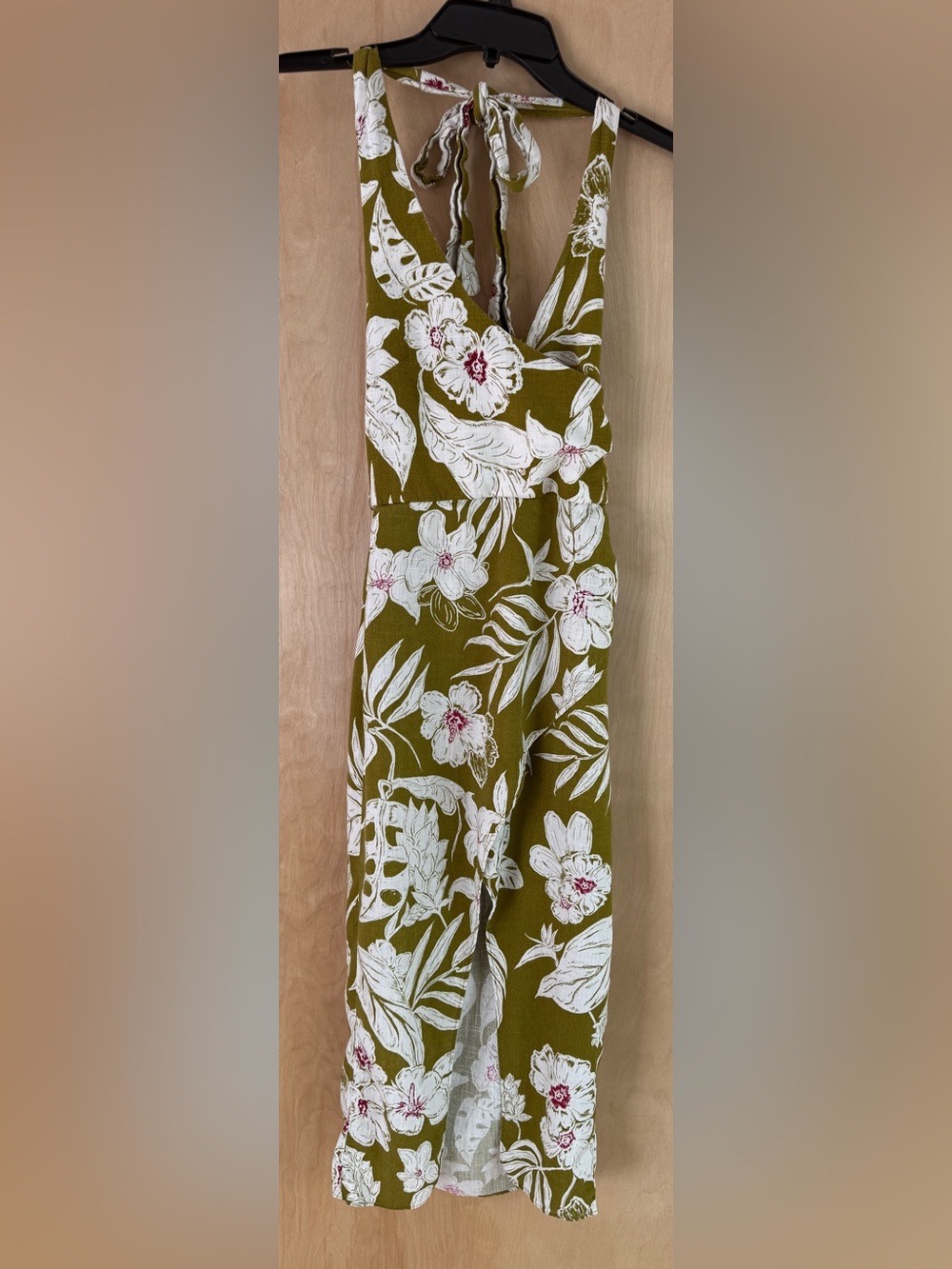 ZARA Tropical Floral Halter Midi Dress – Olive & Cream: XS - Picture 5 of 16